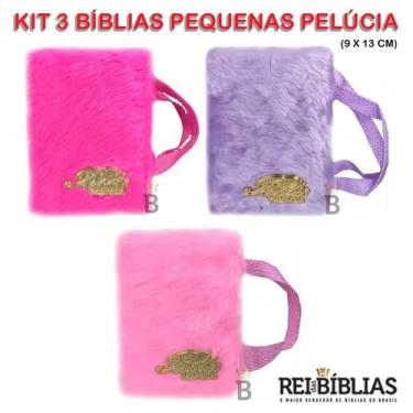 Imagem de Kit 3 Bíblias Pequena Luxo Com Alça Pelúcia Variadas - REI DAS BIBLIAS