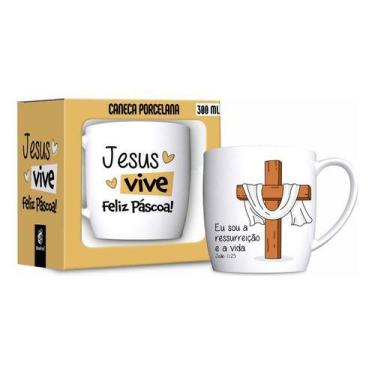 Imagem de Caneca Porcelana Urban 300ml Jesus Vive Feliz Páscoa Present - - brasf