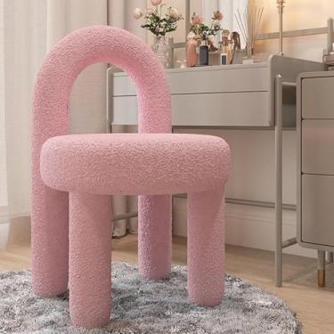 Imagem de Cadeira de penteadeira com encosto Cadeiras de penteadeira modernas para maquiagem feitas de metal + lã de cordeiro, cadeira de maquiagem para penteadeira fofa para camarim 40 * 44 * 74 cm 6