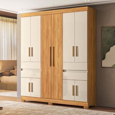 Imagem de Guarda Roupa Roupeiro Vizanno 10 Portas 4 Gavetas Cinamon Touch Off White Demóbile
