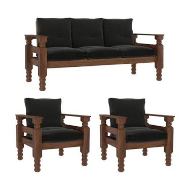 Imagem de Jogo Sofá Madeira Maciça 3 Lugares e 2 Poltronas Liz Multimóveis VCR70