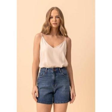 Imagem de Shorts Jeans De Cintura Alta Com Elastano E Bolsos-Feminino