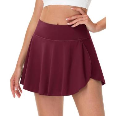 Imagem de Skort MAGCOMSEN plissado de cintura alta para mulheres cor de vinho S