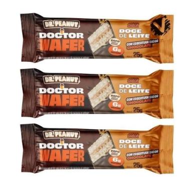 Imagem de Kit 3 Dr Peanut Barra Doctor Wafer Doce de Leite 25g 6g Proteina Zero 