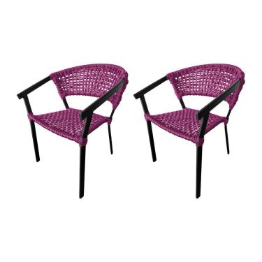 Imagem de Kit 2 Cadeiras Sofia Corda Náutica Base Em Alumínio Preto-rosa
