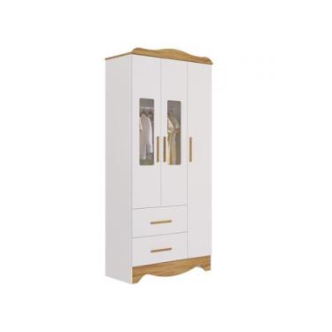 Imagem de Guarda Roupa Infantil Moveis Peroba Clara Provençal MDF, Branco e Amên