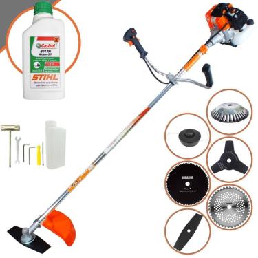 Imagem de Roçadeira Robusta Vulcan VR430S À Gasolina 43cc 1,7HP 10.000rpm Multifuncional Com Carretel Nylon + 4 Lâminas de Corte + Escova de Aço + ÓLEO STIHL 2T