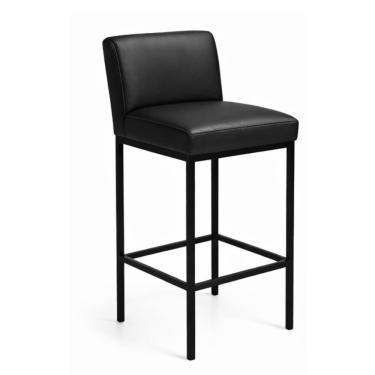 Imagem de Banqueta Viena Alta Estofada em Corino Preto e Base de Metal Preto Liberty Móveis