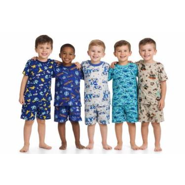 Imagem de Pijama Curto Menino Malha 100% Algodão Confortável Estampado - Mundo d