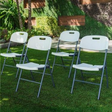 Imagem de Kit 8 Cadeiras Dobráveis Camping Estrutura Aço Lomber Branco - LÍDER C