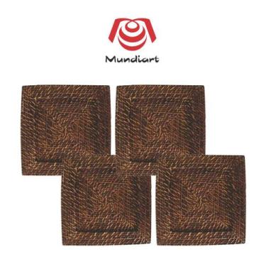 Imagem de Kit 4 Sousplat Quadrado Mundiart Rattan Bambu Marrom Escuro