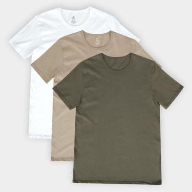 Imagem de Kit Camiseta Hering C/ 3 Peças Masculina, Verde, Bege, G