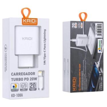 Imagem de Carregador Turbo 20W IP PD Tipo C / Lightning Rápido Original KAIDI