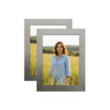 Imagem de 2x Kit 2 Porta Retrato 15x21 Prateado Liso Moldura Madeira - Congratul