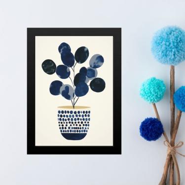 Imagem de Quadro Arte Vaso De Flores Azuis - Bolinhas 45x34cm - com vidro