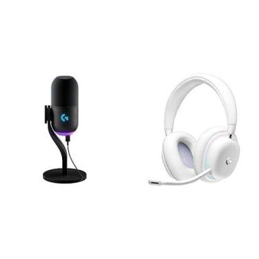 Imagem de Microfone Gamer Dinâmico RGB Logitech G Yeti GX + Headset Gamer Sem Fi