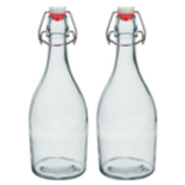 Imagem de KIT 2 GARRAFA ÁGUA SUCO LEITE HOME&CO COM TRAVA NA TAMPA VIDRO 500ml 26x9x9cm TRANSPARENTE