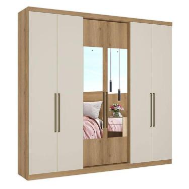 Imagem de Guarda Roupa Casal Passisone Ultra Glass 6 Portas Capuccino Off White Acetinado - THB