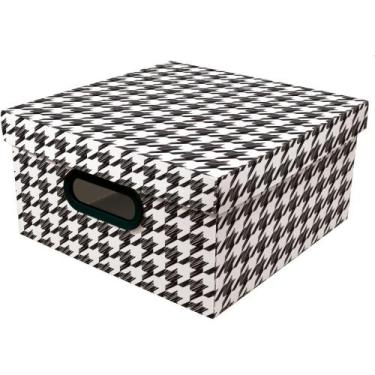 Imagem de Caixa Organizadora Decorada Linho Pied Poule Média29X29X15 - GNA