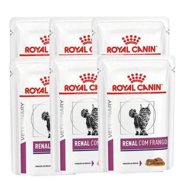 Imagem de Combo 6 Sachês Ração Úmida Royal Canin Feline Veterinary Renal para Ga
