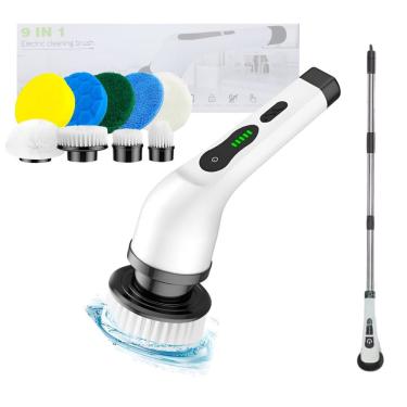 Imagem de Escova de Limpeza Elétrica sem Fio MA-8829 Rotativa 9 em 1 Recarregável com Cabo Extensor para Casa