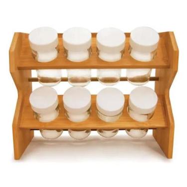 Imagem de Porta Temperos com Suporte Bambu 8 Peças - Yoi