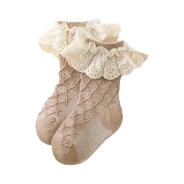 Imagem de Meias De Algodão Com Renda Para Bebês Meninas, Meias Longas Com Babado