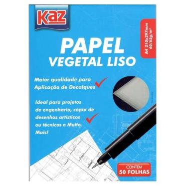 Imagem de Papel Vegetal KAZ A4 com 50 Folhas  Alta Transparência
