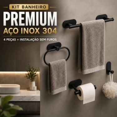 Imagem de Kit Acessórios De Banheiro Preto 4 Peças Porta Papel Suporte Toalhas A