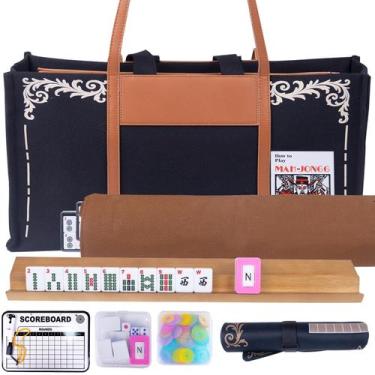 Imagem de Conjunto de Mahjong MrCarbon com 166 Peças, Suportes de Madeira, Tapet