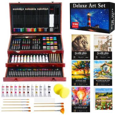 Imagem de Kit de Arte HEYMYLUV 196 Peças - Com Bloco de Desenho, Tintas e Telas