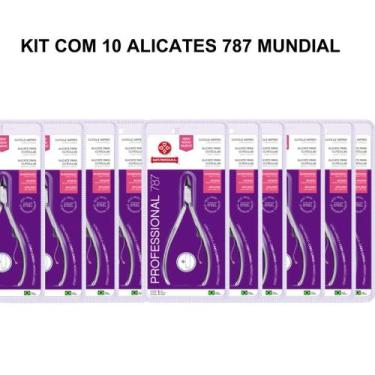 Imagem de Kit 10 alicate cuticula 787 cabo longo professional inox mundial