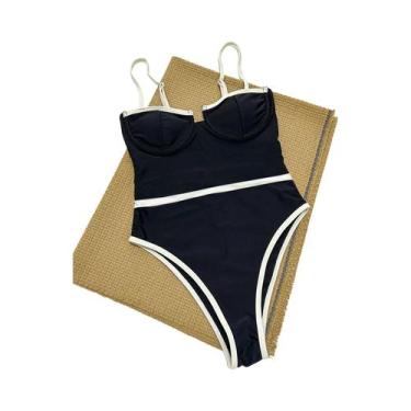 Imagem de Maiô Feminino Preto E Branco Com Contraste E Efeito Push up 2026 Monok