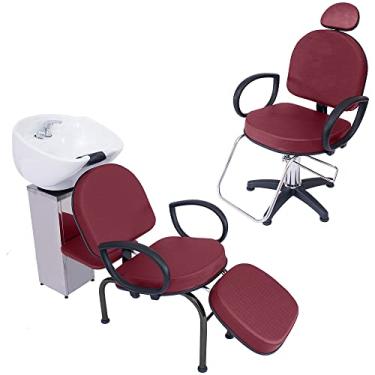 Imagem de Kit 1 Poltrona Cadeira Fixa e Lavatório Salão Beleza Roma