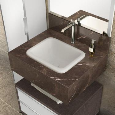 Imagem de Conjunto para Banheiro com Espelho, Gaveteiro, Armário Vertical, Bancada e Nicho de Embutir Bumi Trufa