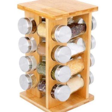 Imagem de Porta Temperos Giratório 16 Potes Quadrado Bambu - 4996