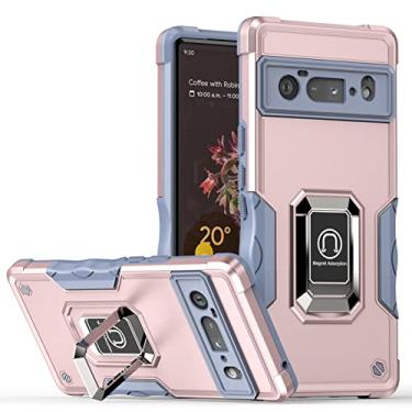 Imagem de Capa para Google Pixel 6/6Pro, Capa de telefone protetora de nível militar com suporte magnético para carro e rotação de 180 graus de metal porta-anel de dedo capa à prova de choque, rosa 2,6 Pro 17 cm