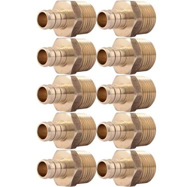 Imagem de SharkBite Adaptador macho MNPT de crimpagem de 1/2 polegada, pacote com 10, conexão de encanamento de latão, tubo PEX, cobre, UC120LFA10