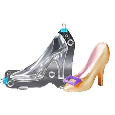 Imagem de TUKE Moldes de chocolate de policarbonato 3D com clipes molde de sapato de salto alto DIY cristal geleia senhora sapatos molde doce decoração de bolo sobremesas modelo fondant ferramenta de pastelaria (PPS_11,5 x 8,1 x 3,5 cm)