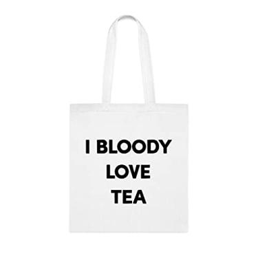 Imagem de Sacola de chá, Sacola I Bloody Love Chá, Presente de Chá, Saco de Ombro de Chá, Sacos Reutilizáveis de Chá de Aniversário, Cesta de Natal, Branco