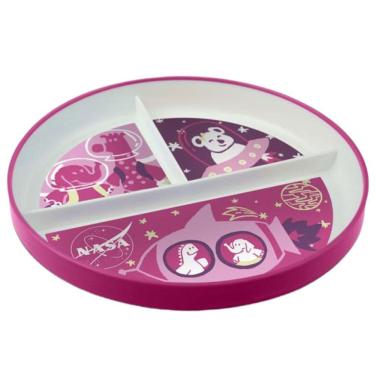 Imagem de Pratinho Infantil Com Divisorias Para Bebê Nasa Rosa  BB1219