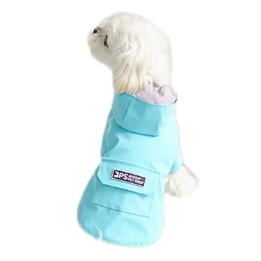 Imagem de Capa de chuva com capuz para cachorro leve à prova d'água à prova de vento jaqueta de chuva respirável ao ar livre poncho refletivo para cães pequenos e grandes, azul, G (peito: 44cm)