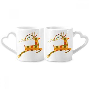 Imagem de Conjunto de canecas de porcelana para casais, festivais de alce coloridos, de Natal, com alça de coração