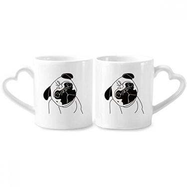 Imagem de Conjunto de canecas de porcelana para casais, estampa de cachorro de desenho animado preto com coração