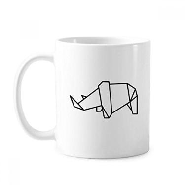Imagem de Caneca abstrata de origami rinoceronte forma geométrica cerâmica xícara de café porcelana louça