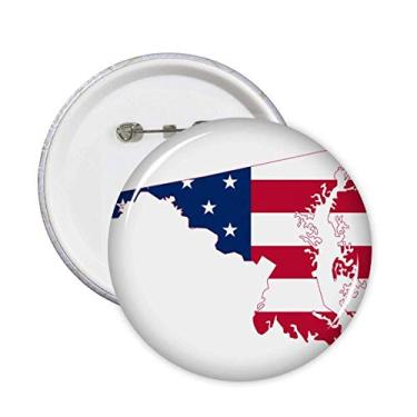 Imagem de Land USA Mapa Estrelas Listras Forma Bandeira Pinos Emblema Botão Decoração 5 peças