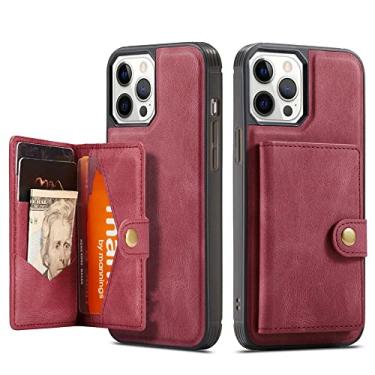 Imagem de Capa destacável com slot para cartão para iPhone 12 Pro Max 13 Mini 14 Plus 11 XR XS 7 8 Folio Couro Fecho Imã Carteira Capa para telefone, capa carteira vermelha, para iPhone 11 Pro