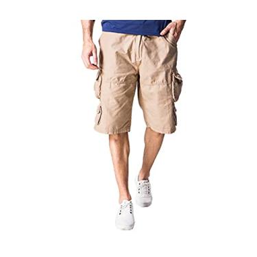 Imagem de Shorts Cargo de Algodão Masculino Calça Bermuda de Verão com Cinto Cáqui Tamanho M