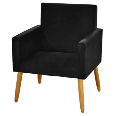 Imagem de Poltrona Decorativa Nina Pés Madeira Castanho Suede Preto - Jbf Poltro