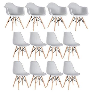 Imagem de Loft7, Conjunto 4 x cadeiras Eames Daw com braços + 8 cadeiras Eiffel Dsw - Cinza claro
